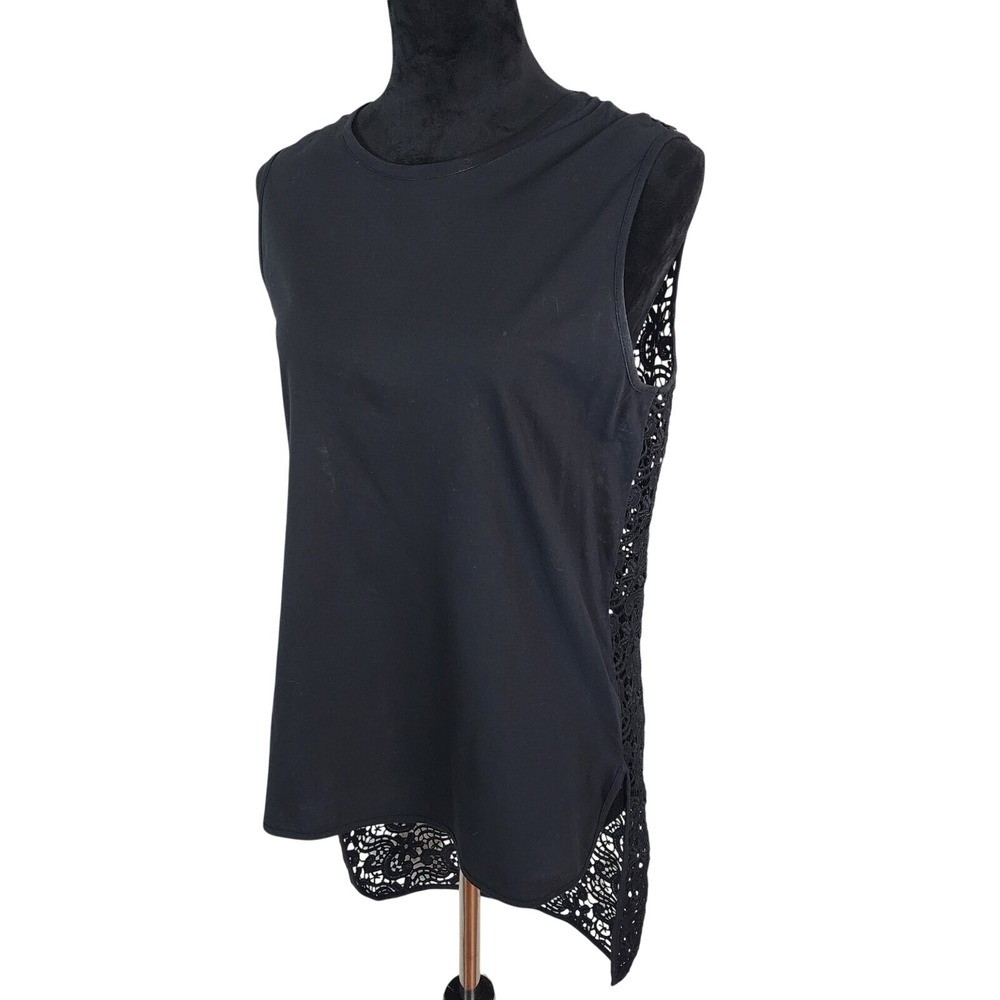 TORN by Ronny Kobo Size Large Black Sleeveless Crochet Back Droptail Knit Top